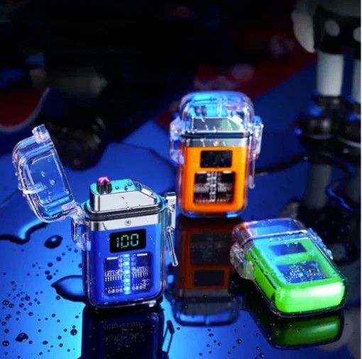 Transparent shell waterproof rechargeable pulse lighter with digital display