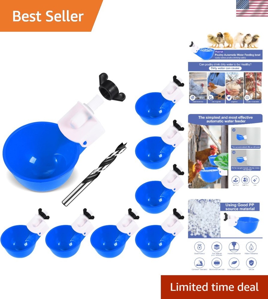 Reliable Automatic Poultry Waterer System - 8 Blue Cups for Consistent Hydration