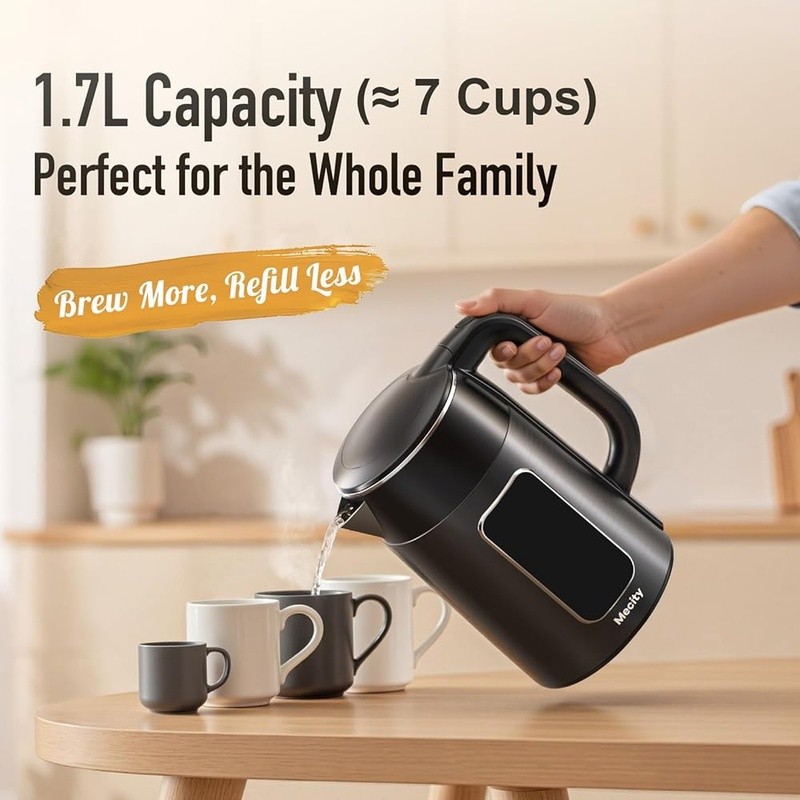 Touch Screen Electric Kettle 1.7L Fast Boil 1500W Automatic Shut-Off Safe Design