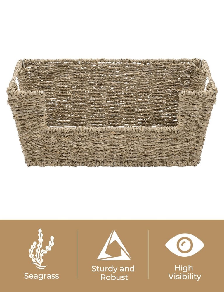 Wicker Storage Basket for Pantry Organizers and Storage, Stackable Seagrass P...