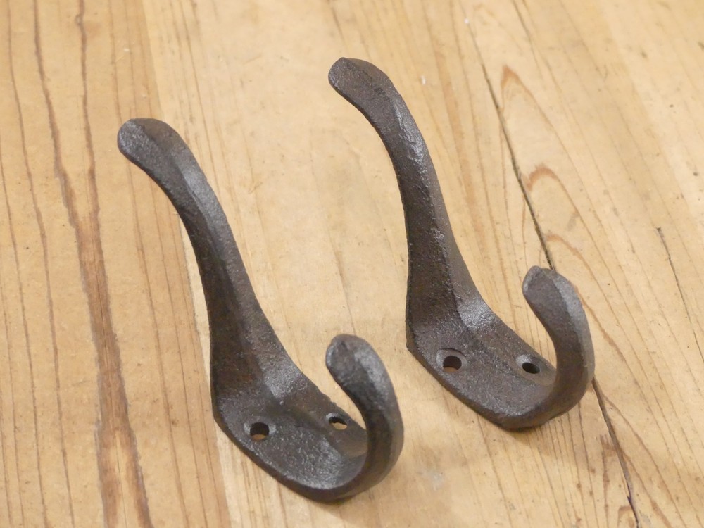 2 Coat Hooks Hat Hook **ROUGH CASTING** Hall Tree 3" Rustic Cast Iron