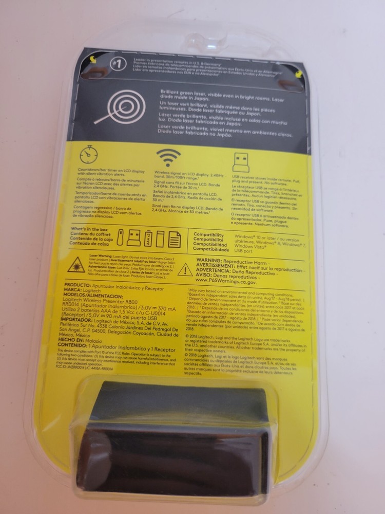 Logitech R800 Laser Presentation Remote Control - Black New Sealed