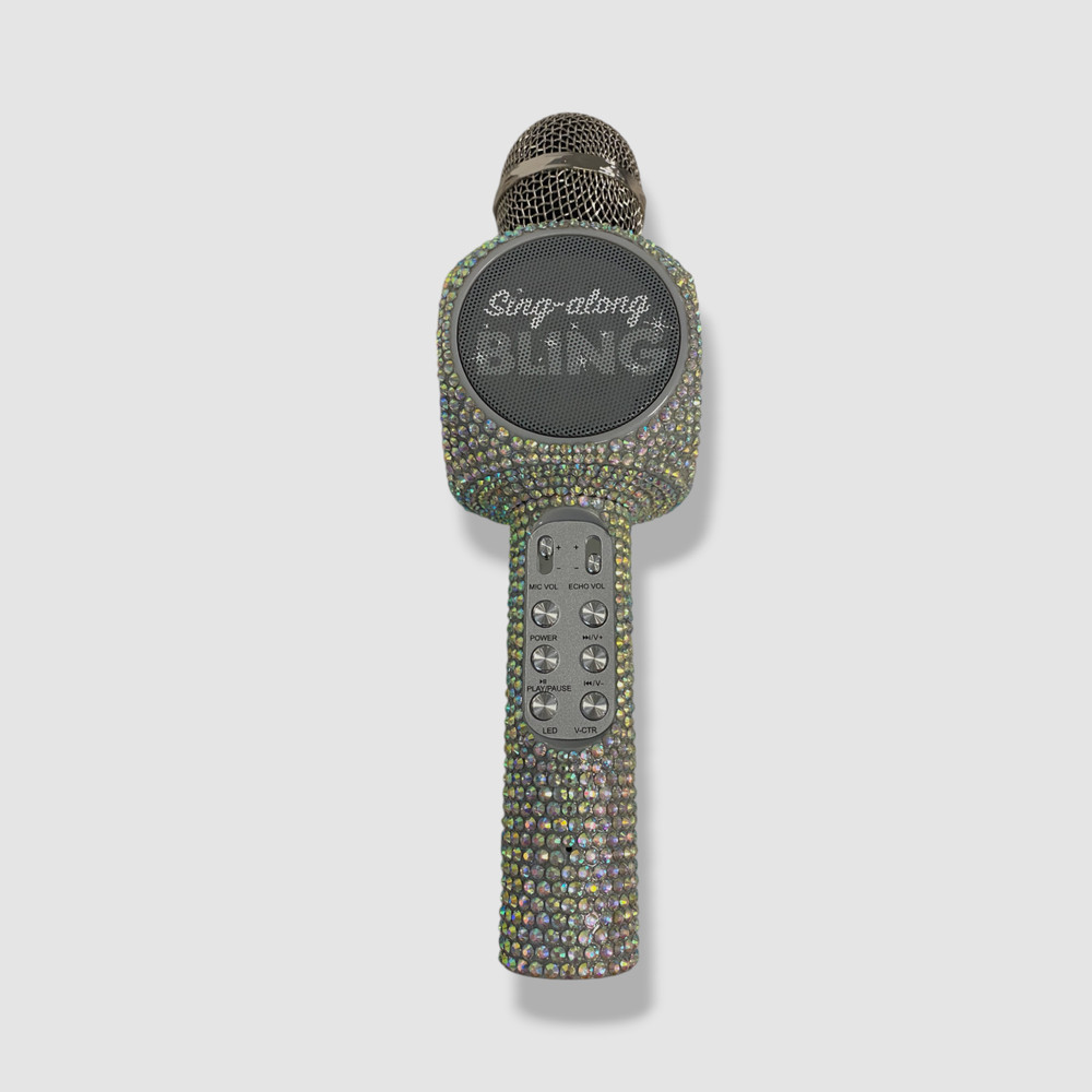 Wireless Express Silver Iridescent Bling Karaoke Microphone/Bluetooth Speaker