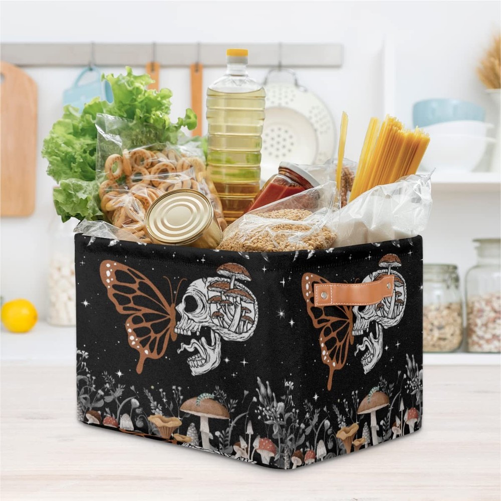 Skull Butterfly Storage Basket, Star Foldable Storage Bin with Handle Fabric ...