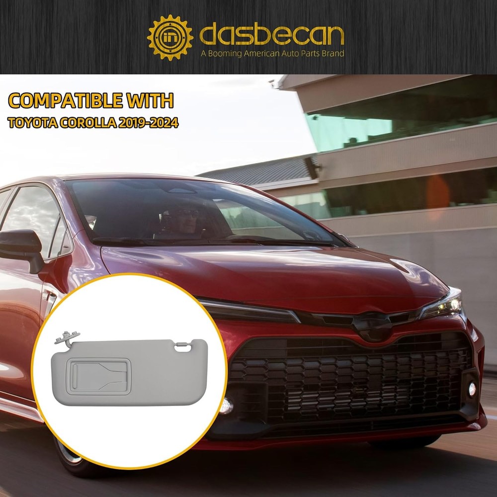 Gray Left Driver Side Sun Visor with Vanity Mirror Compatible with Toyota Coroll