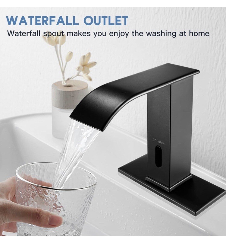 Touchless Bathroom Faucet, Automatic Sensor Waterfall Bathroom Tap, Modern Stain