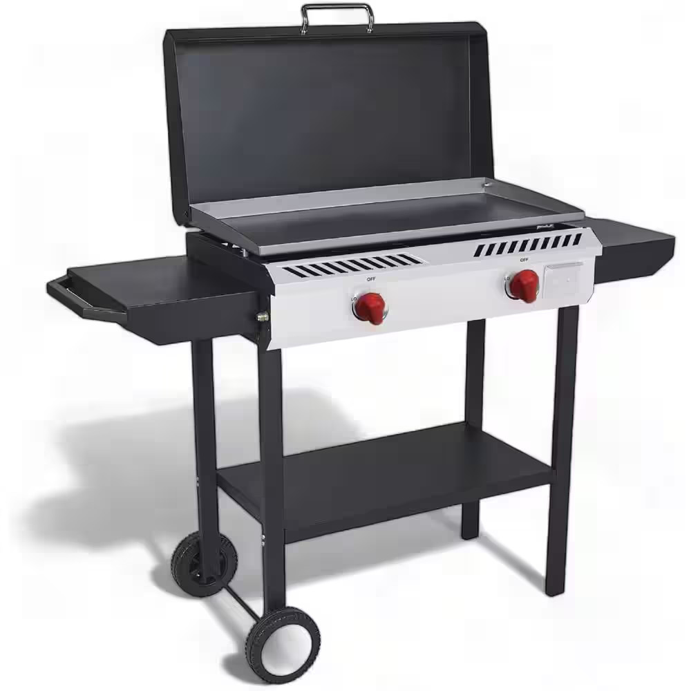 2-Burner Propane Grill in Black with Flat Top Griddle