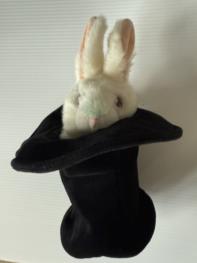 Folkmanis White Rabbit In Black Hat Hand Puppet Peekaboo