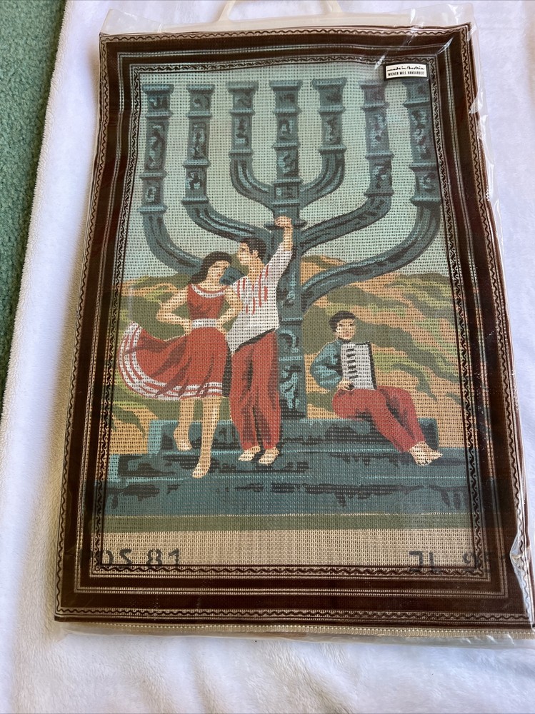 needlepoint canvas hand painted vintage