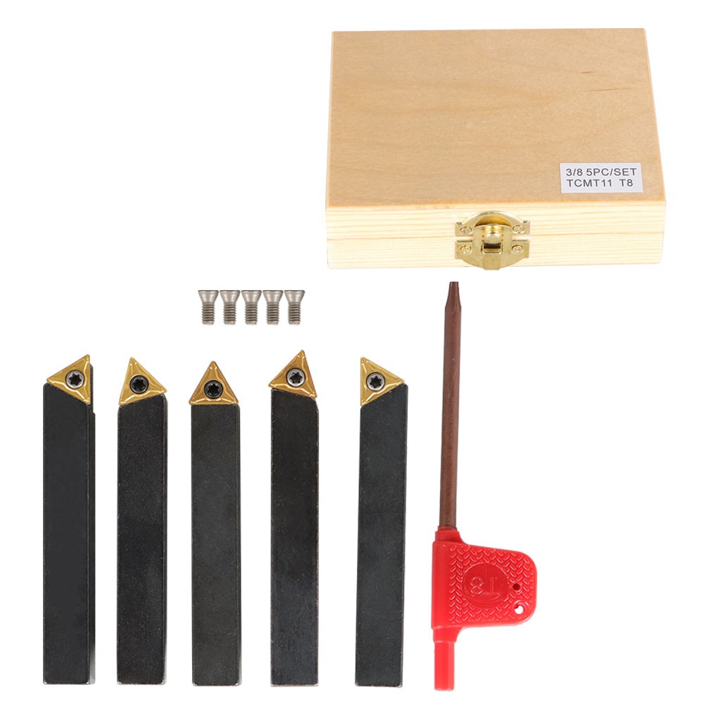 5Pcs 3/8" Lathe Indexable Carbide Insert + Turning Tooling Bit Holder Set