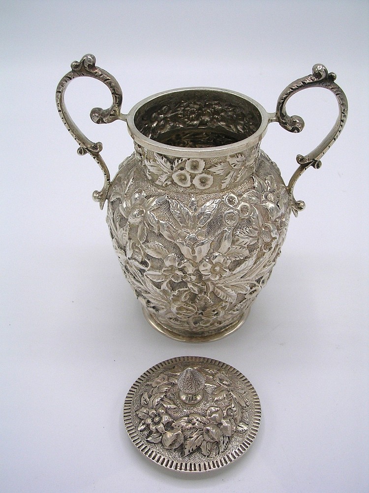 Antique Repousse Sterling Silver Welsh & Bros Baltimore Sugar Bowl
