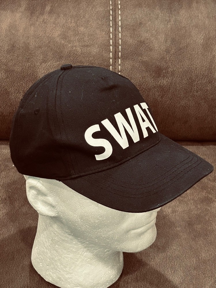 SWAT Baseball Hat Black White Strap back Cap