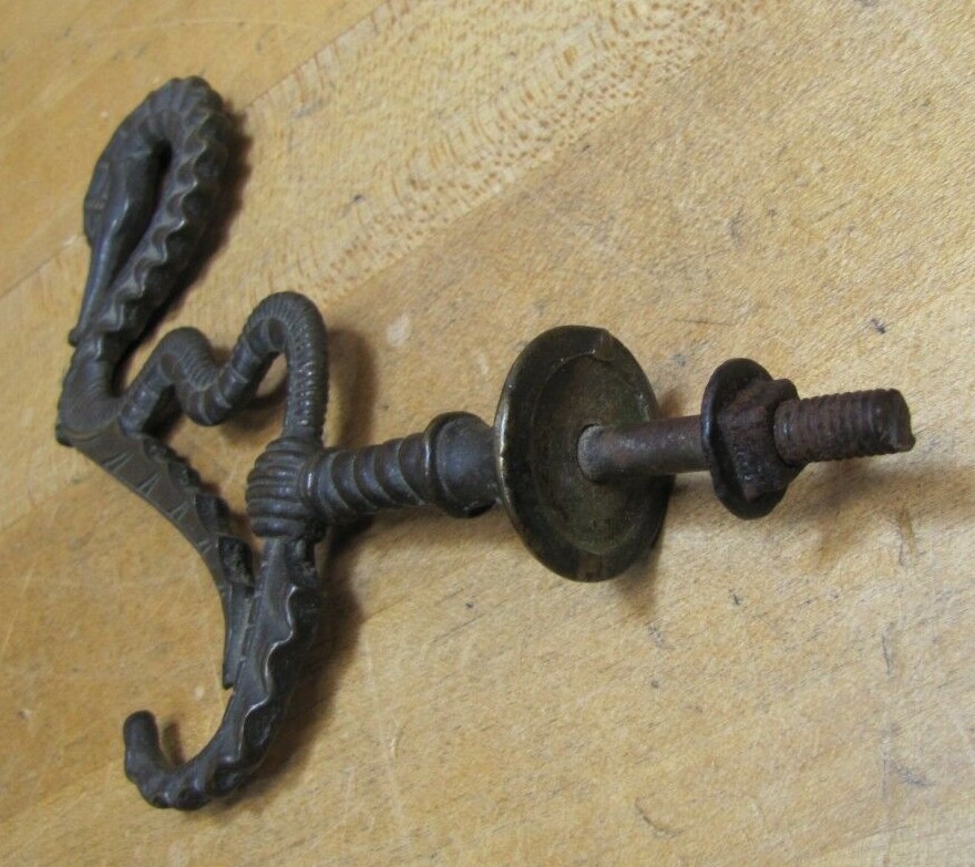 SeaHorse Serpent Antique 19c Bronze Hanger Bracket Hook Ornate Hardware Element