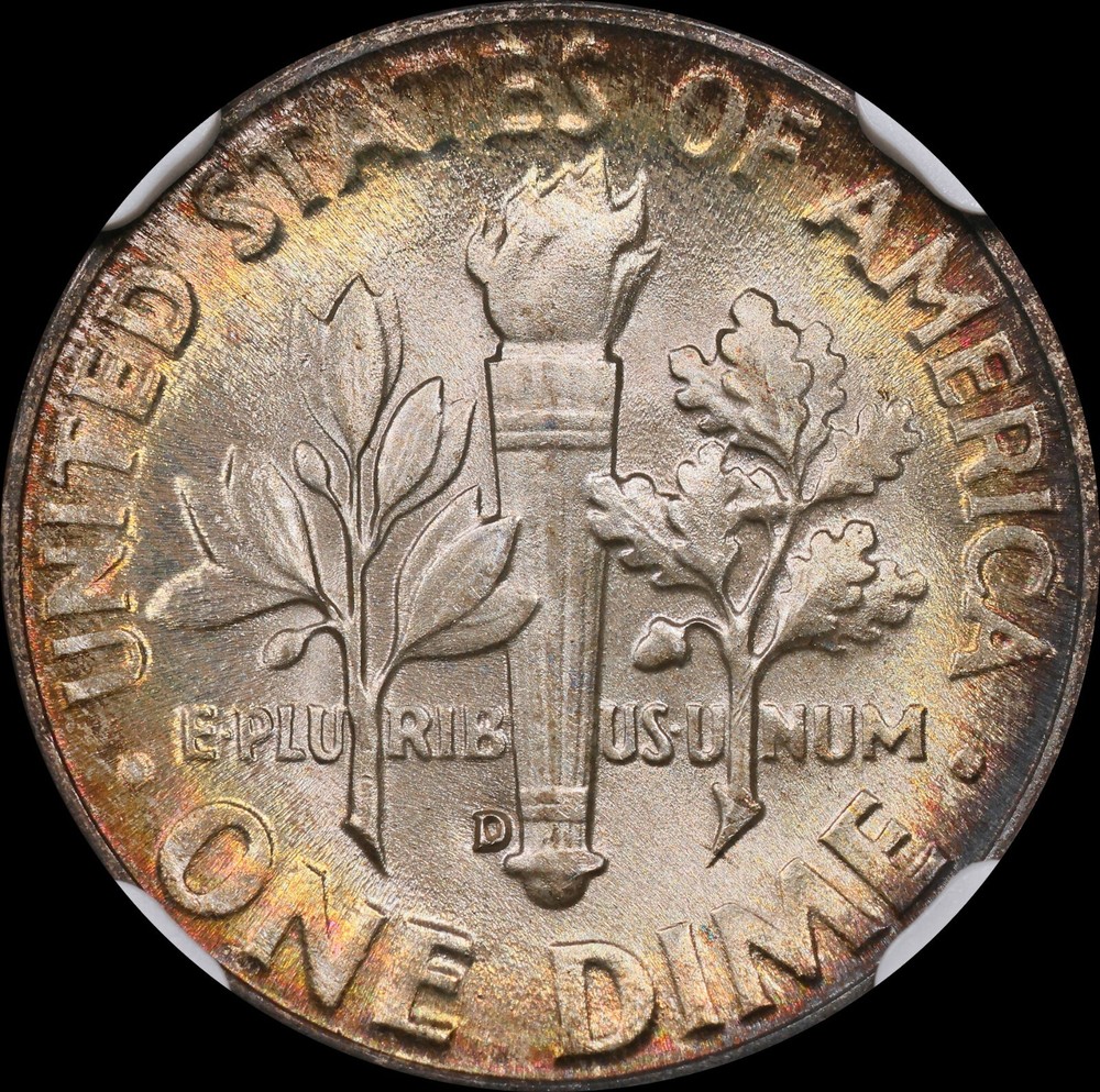 Toned 1949-D Roosevelt Dime NGC MS67