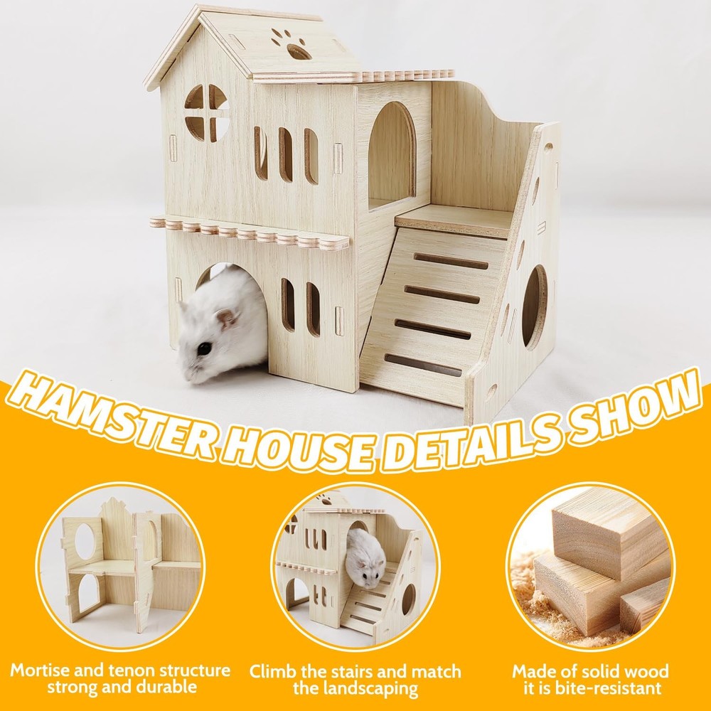 Tiny Hamster House Slide DoubleDecker Hut Cage Accessories Habitat Decor