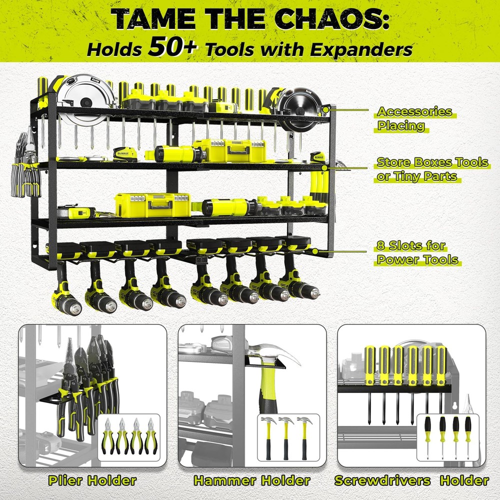 KAFAHOM Power Tool Organizer-8 Drill Holder 4-Layer 8-Drill Cordless, black