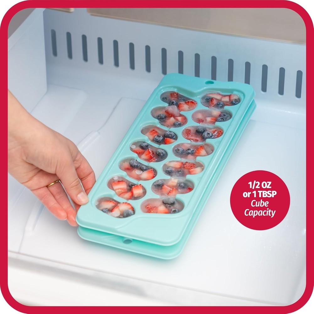 2 Pack Ice Cube Trays Plastic Rectangular Shape Stackable Flexible Washable