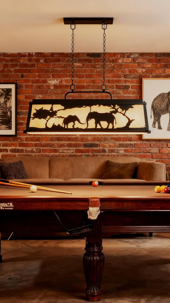 43" Elephant Pool Table Light for Game Room, Black Linear Pendant Lighting with