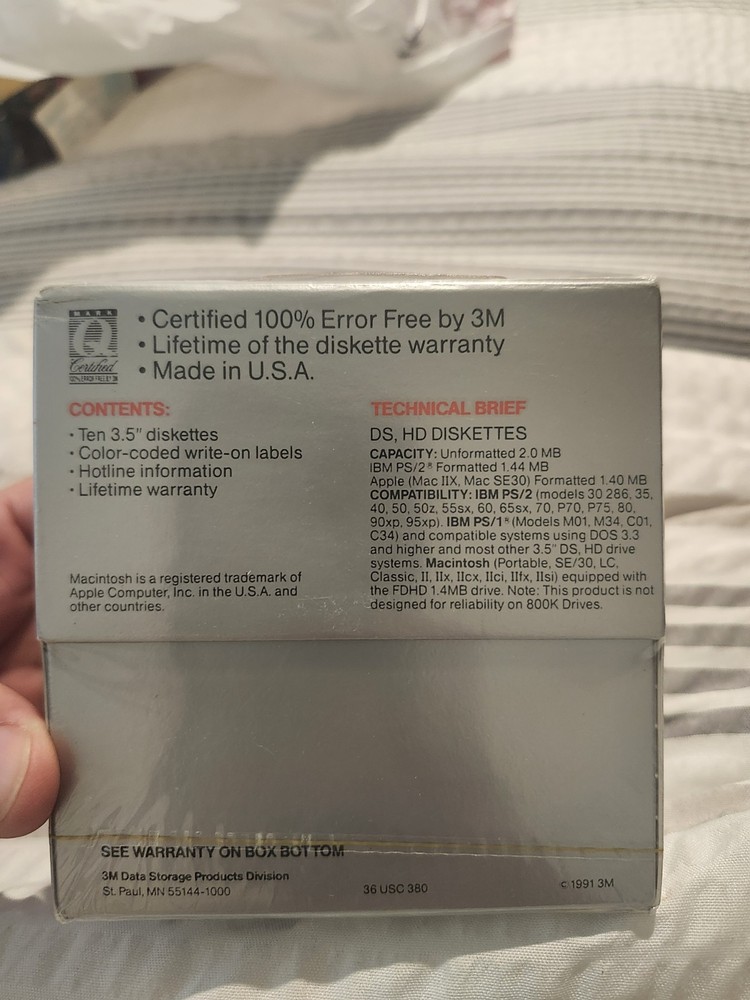 3M DS DD Double Sided High Density Density 3.5" Diskettes 2.0NEW SEALED 506