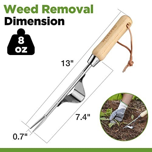 Weed Puller Tool Stainless Steel Hand Weeder V Fork Lever Base Wood Handle