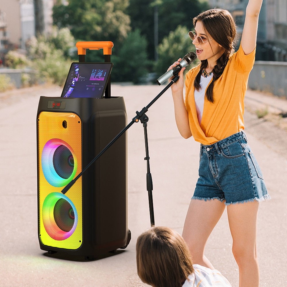 Large Rolling Bluetooth Karaoke Speaker with Telescoping Handle for Home,Outdoor