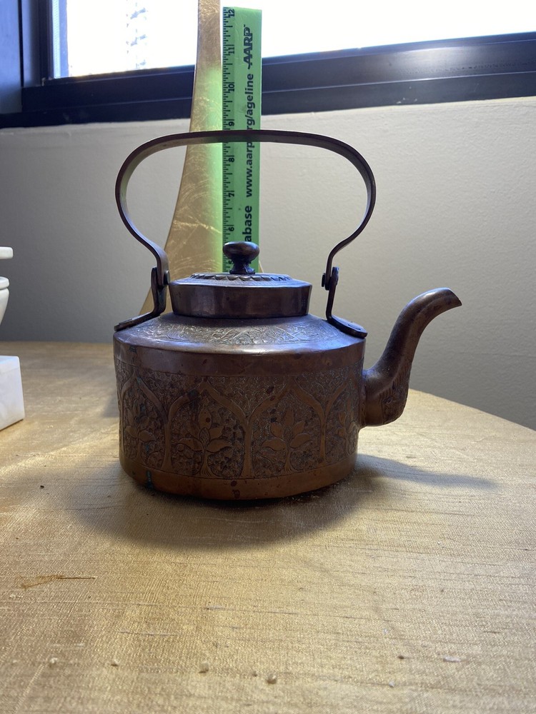 Vintage Copper Middle Eastern Motif Tea Pot Kettle