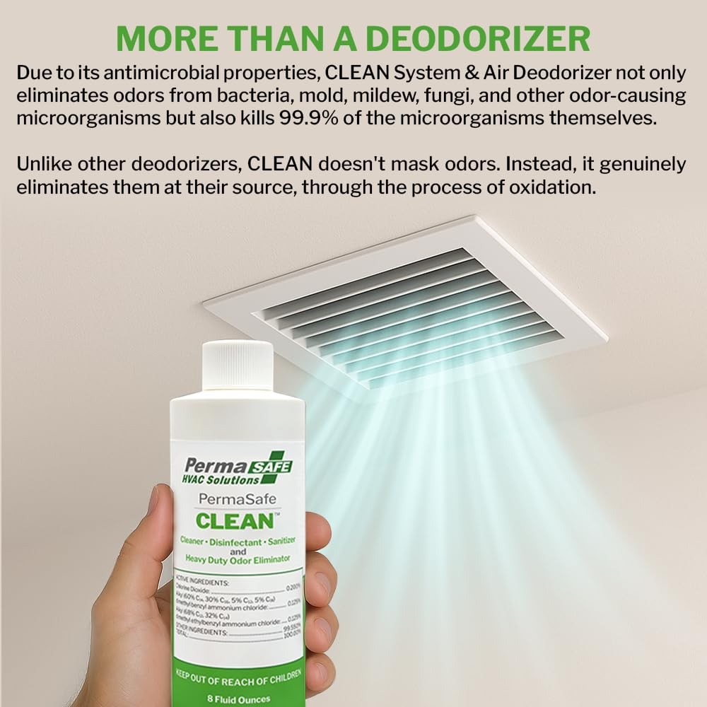 PermaSafe HVAC Solutions CLEAN System & Air Deodorizer, 8 Fl Oz (Pack of 1)