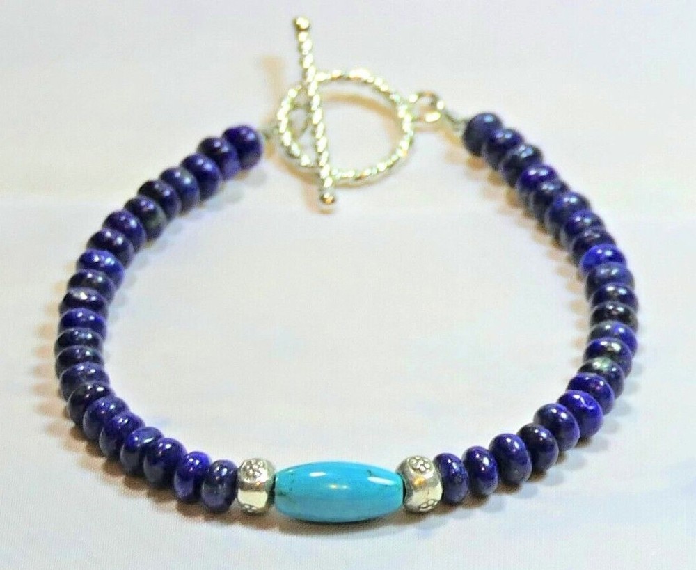 Boho Blue Lapis Lazuli Gemstone Bracelet with Turquoise