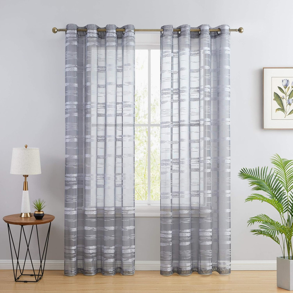 Broadway Stripe Decorative Sheer Light Filtering Grommet Window Treatment Curtai