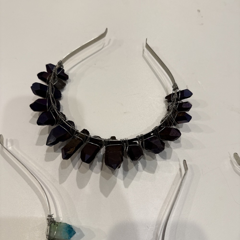 Handmade W ire-Wrapped Crystal Gemstone Chip Chokers or Headbands.