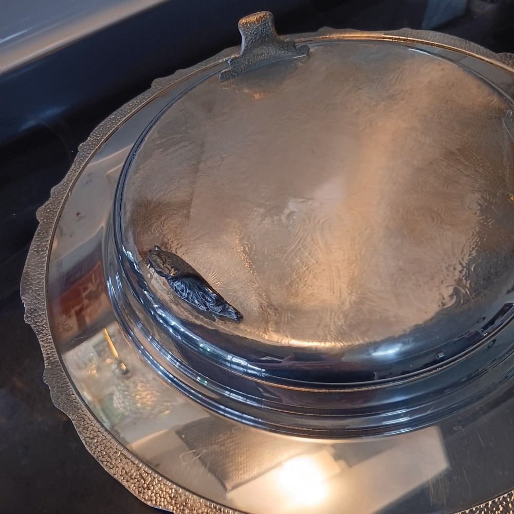Silverplate serving dish bowl large ornate 14” diameter 2" deep Excellent!!