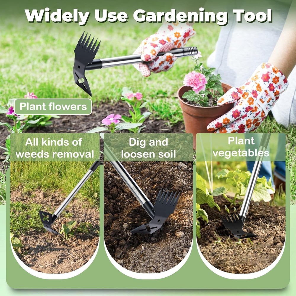 60'' Weed Puller Tool: Double-Function Rake and Hoe for Garden Care
