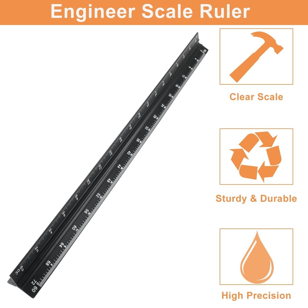 12 Inch Engineer Scale Ruler Aluminum Triangular Engineering Ruler Laser Etched