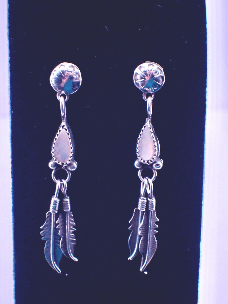 Sterling Feather Drop Earrings Possibly Southwestern signed