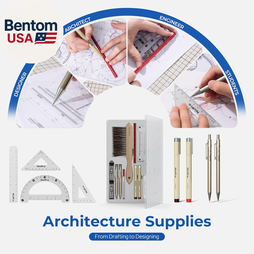 21PCS Professional Drafting Tools & Geometry Set with Case, Architect Compass &