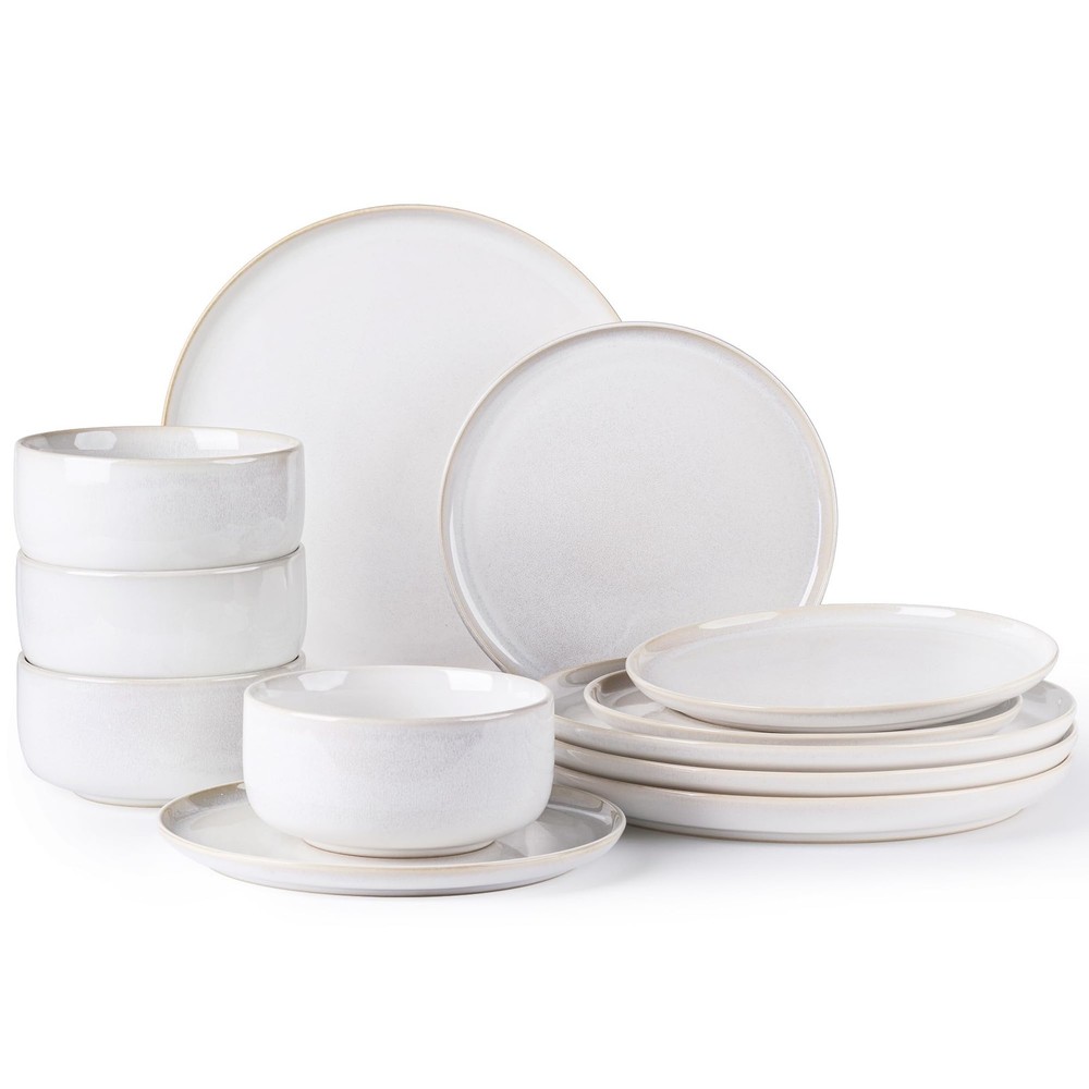 TheTerra Ceramic Dinnerware Sets for 4, 12 Pieces Handmade Reactive Glaze Pla...