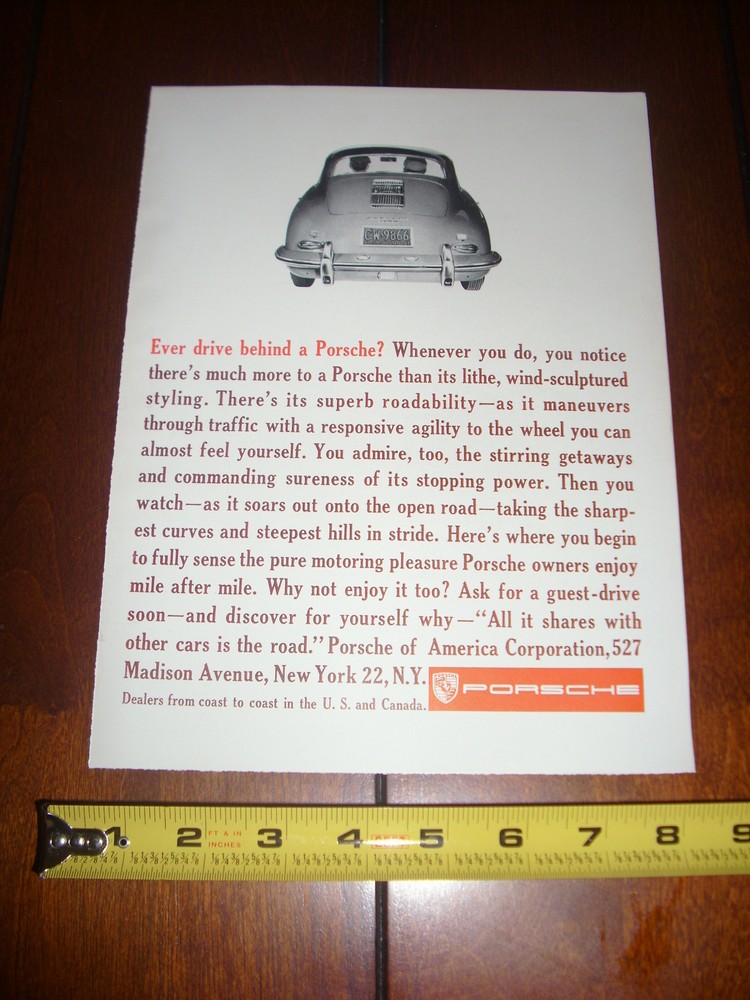 1961 PORSCHE - ORIGINAL VINTAGE AD