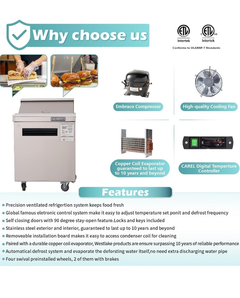 Westlake 27” Refrigerator & salad Prep Table