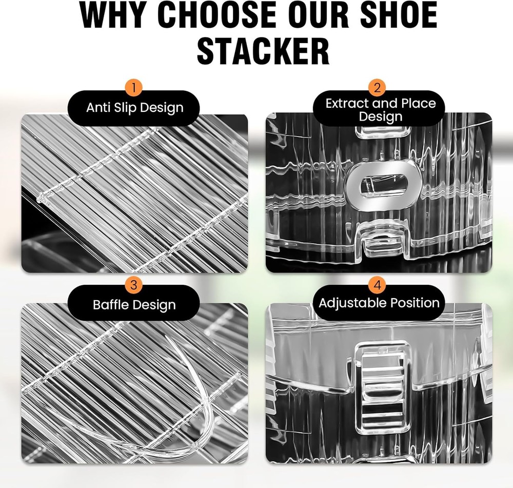 Adjustable Stackable 10-Pack Shoe Organizer for Closet - Space-Saving Design