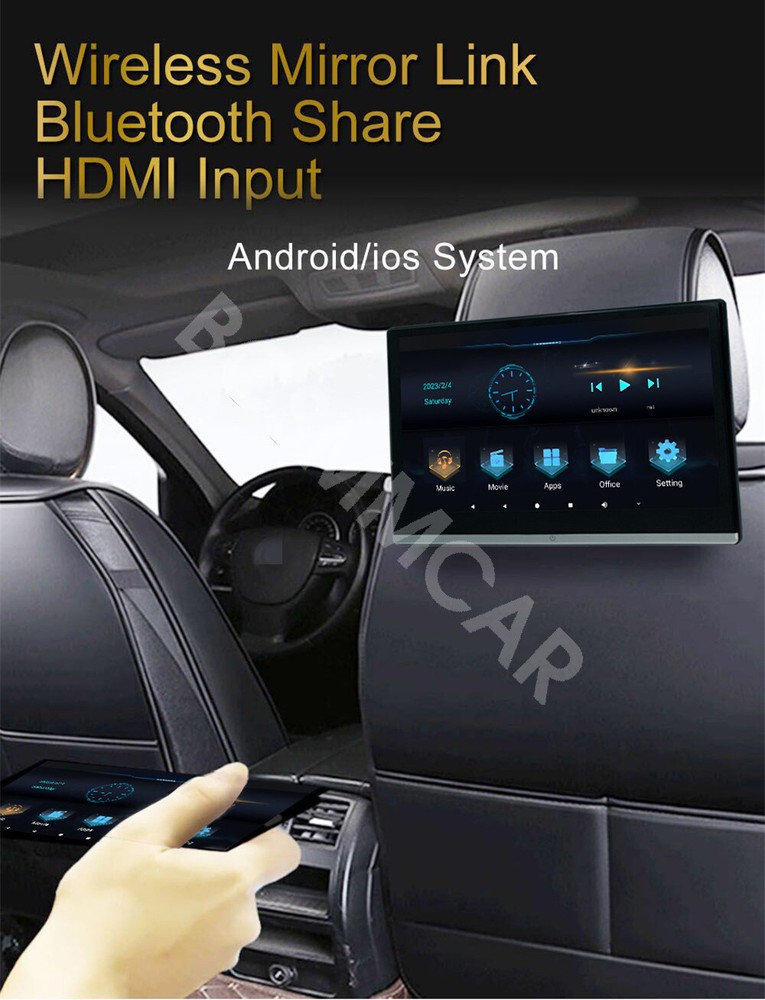 4K Car Rotatable Headrest Video Player With WiFi Bluetooth Android 12 Octa-core