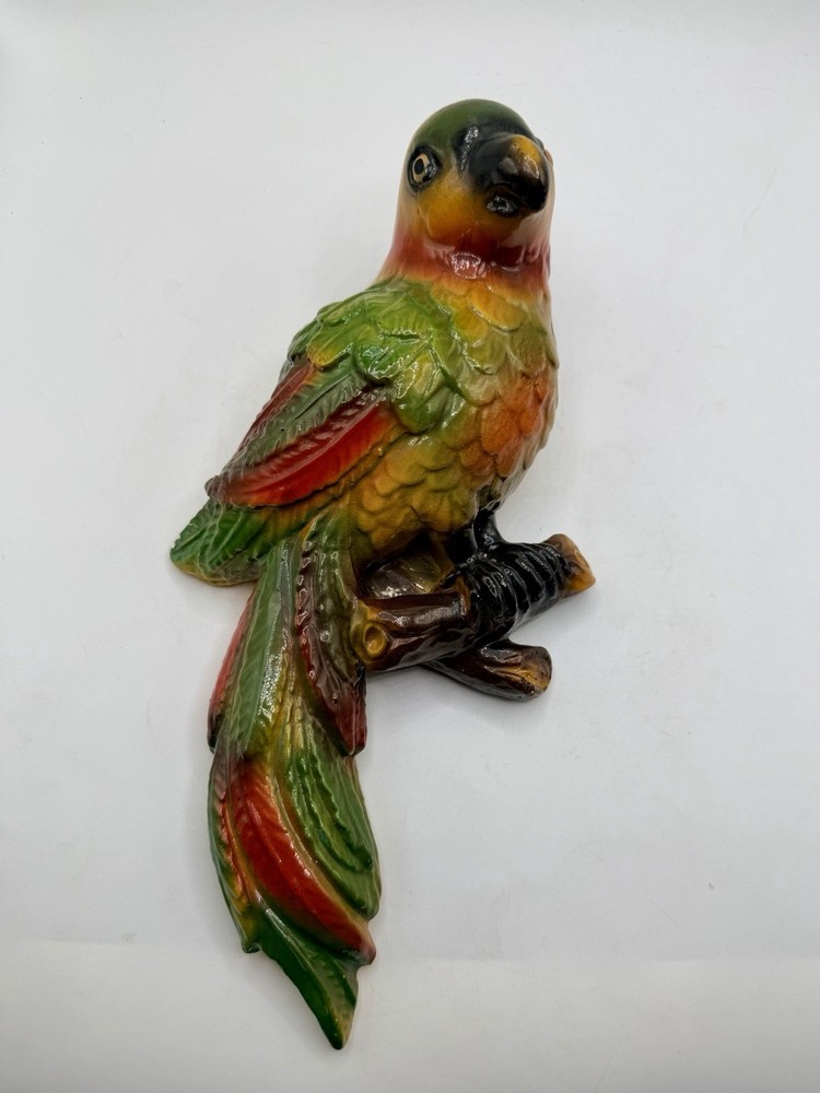 Vintage Chalkware Plaster Parrot Wall decor plaque Mid Century artwork