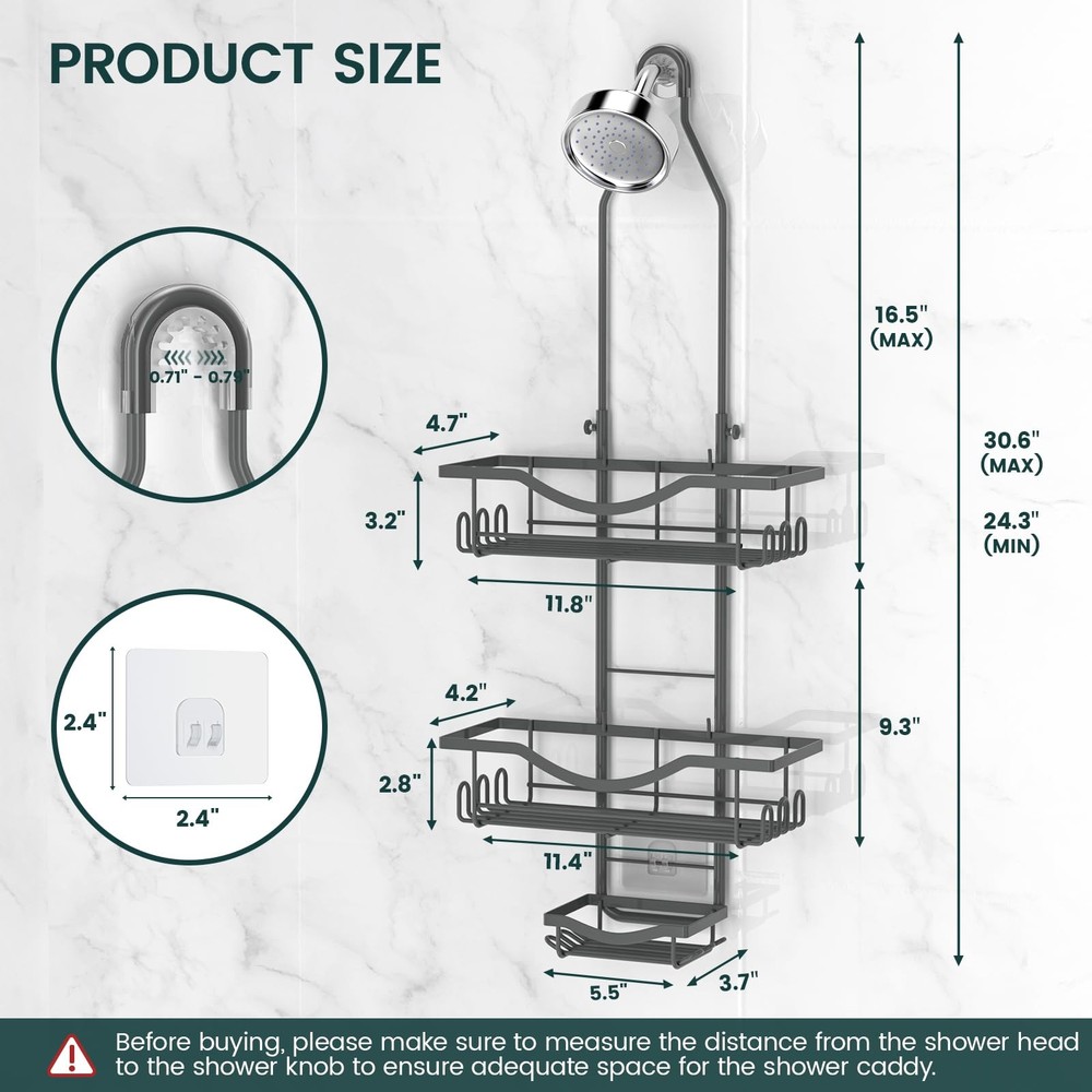 Shower Caddy Hanging Adjustable, Extended Length Rustproof Shower Caddy Over ...