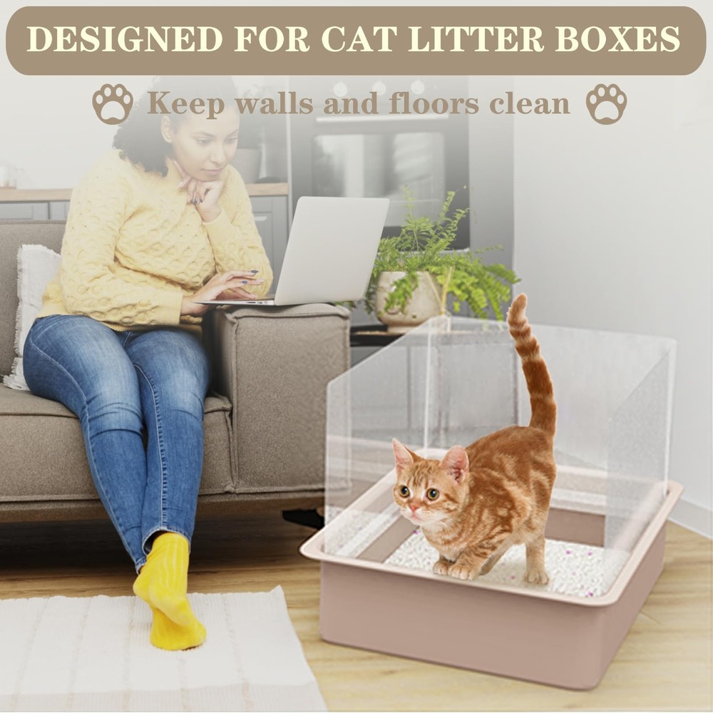QNBCAA 3Pcs Cat Litter Box Pee Shields - Open Top 3P, Transparent