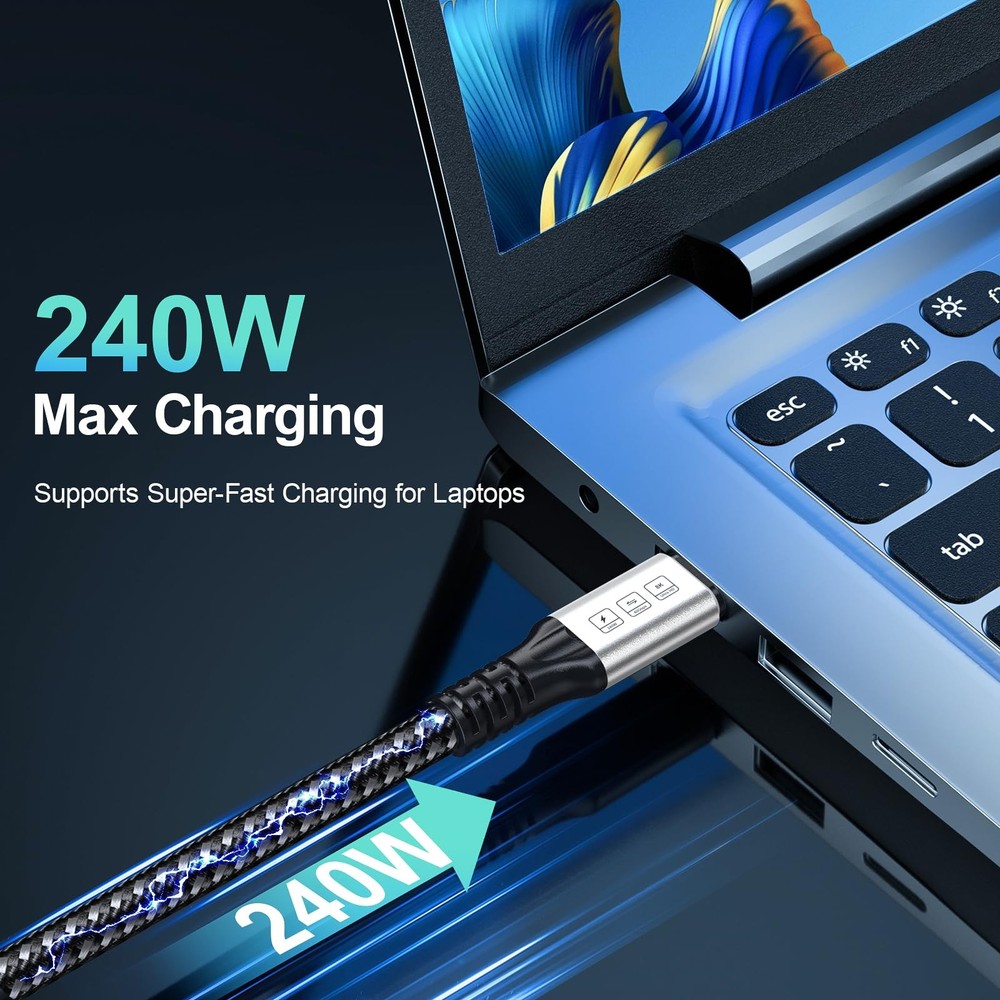 3ft Thunderbolt 4 Cable, 240W, 40Gbps Data, 8K, 4K Display, Slivery-Black