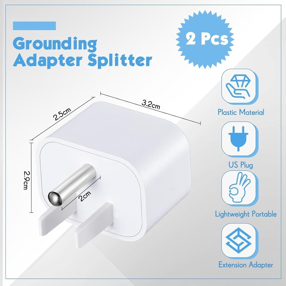 Universal Grounding Adapter - 2 Pcs Type B Plug Splitter, Minimalist White Style
