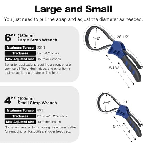 Strap Wrench Set, 2pcs Adjustable Rubber Strap Wrench, Oil Filter Strap