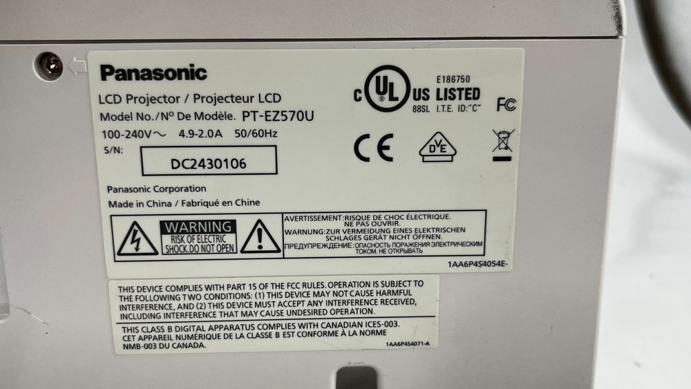 Panasonic PT-EZ570U LCD Projector White 2121HR