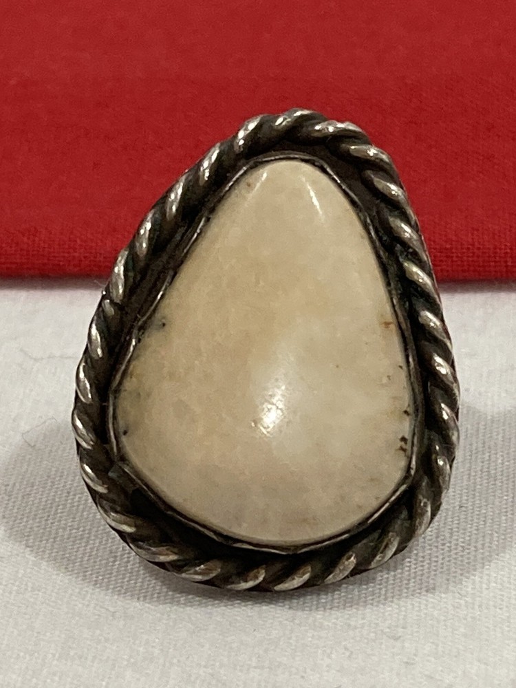 Vintage UNSIGNED 925 Sterling Silver Jasper Stone Native American RING SIZE 5.75