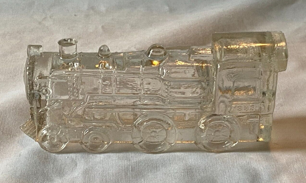 Cute Vintage 40s Clear Glass Train Engine 888 Candy Container