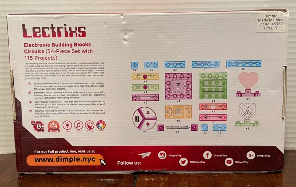 Lectrixs Electronic Building Blocks Circuits Set 34-Piece Kit With 115 Projects